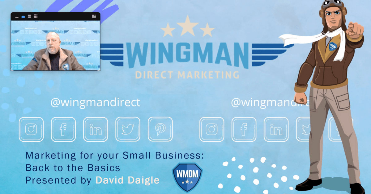 Small Business Owner vs. Entrepreneur: Which One Are You? Zoom meeting with David Daigle showing presentation including Wingman avatar.
