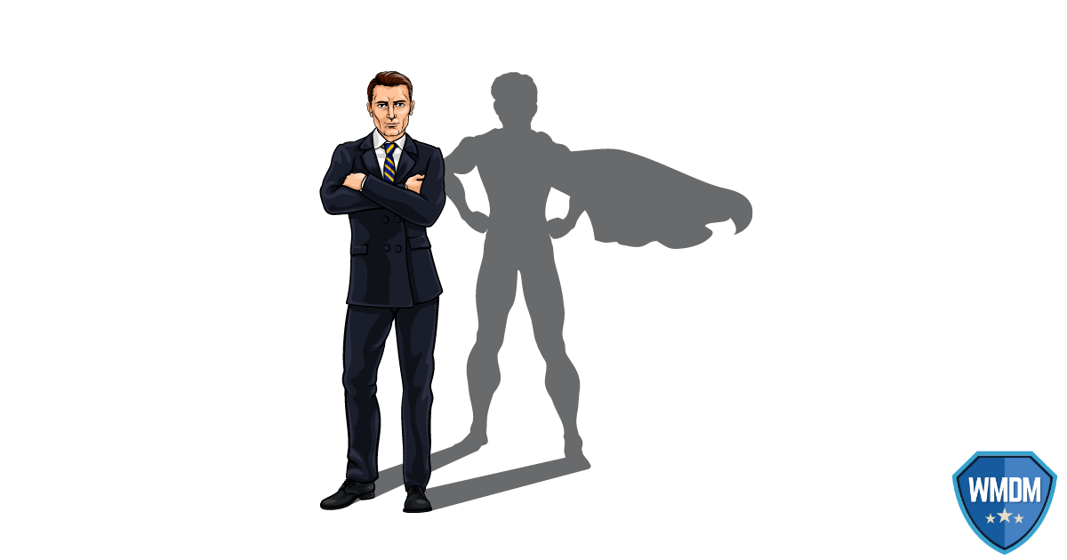 Mental Health - Businessman with shadow of superhero